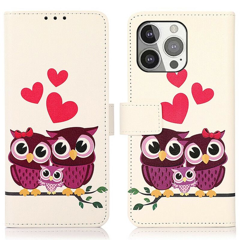 Leren Hoesje iPhone 13 Pro Uilenfamilie