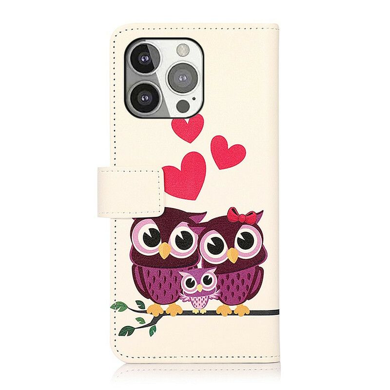 Leren Hoesje iPhone 13 Pro Uilenfamilie