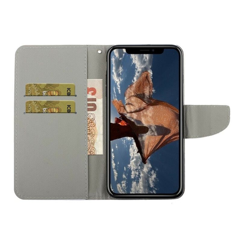 Leren Hoesje iPhone 13 Pro Wolf Oorlog Met Lanyard Bescherming Hoesje