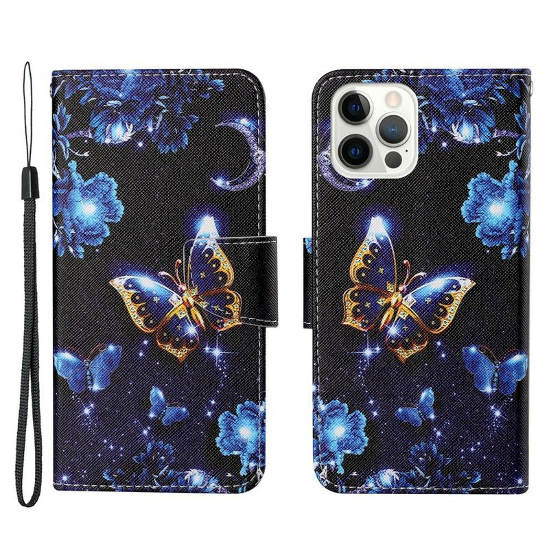 Leren Hoesje Voor iPhone 13 Pro Kostbare String Vlinders