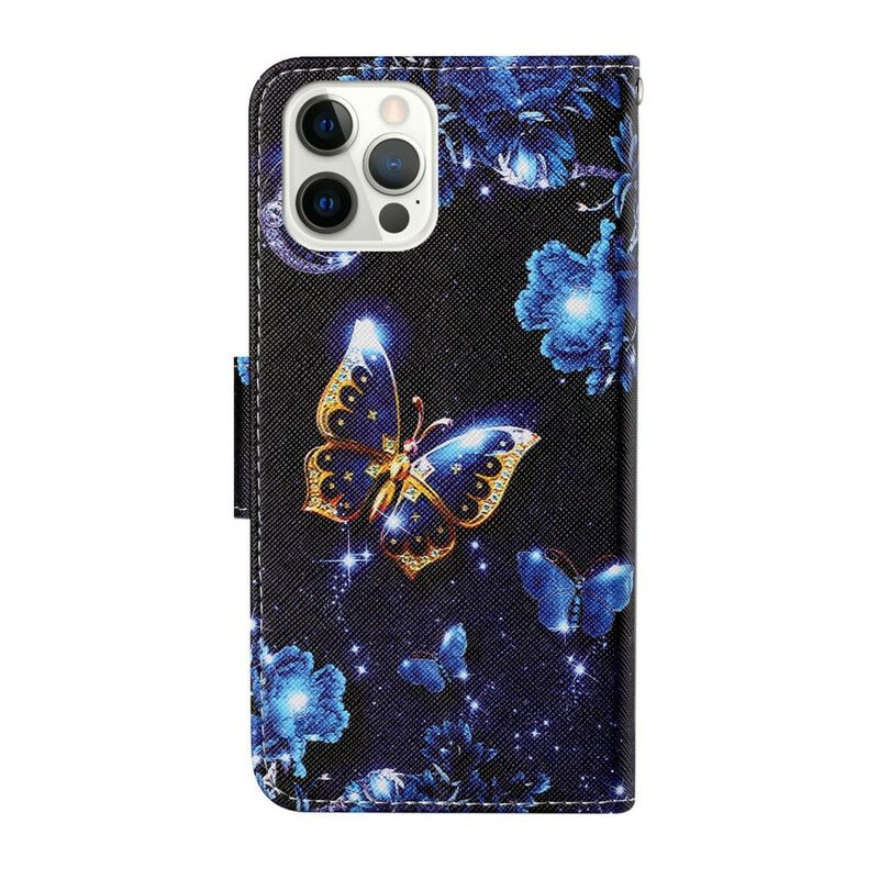 Leren Hoesje Voor iPhone 13 Pro Kostbare String Vlinders