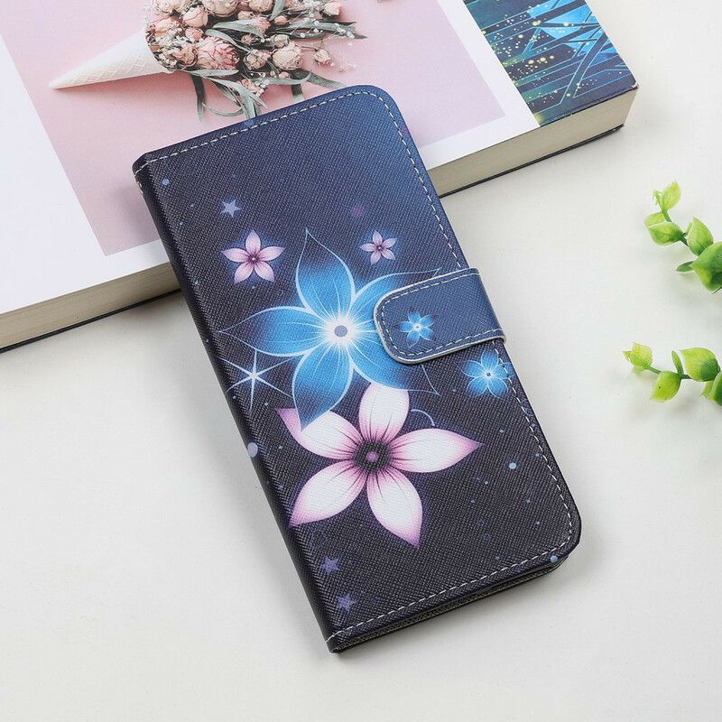 Leren Hoesje Voor iPhone 13 Pro Maanbloemen Met Riem