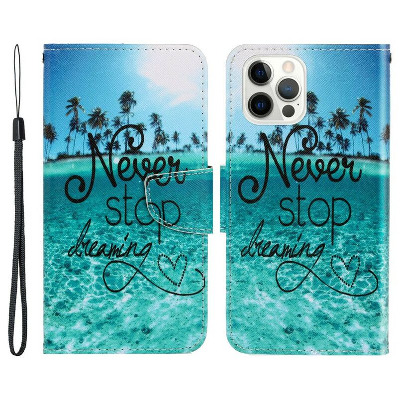 Leren Hoesje Voor iPhone 13 Pro Never Stop Dreaming Navy Strappy