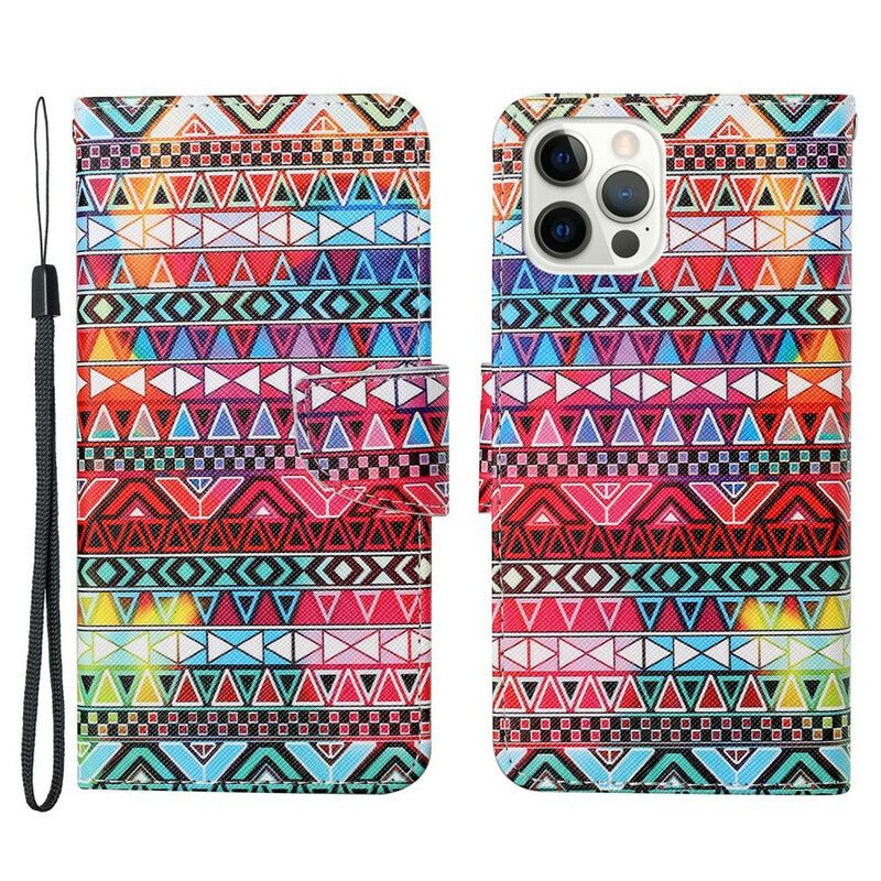 Leren Hoesje Voor iPhone 13 Pro Patchwork Met Riem