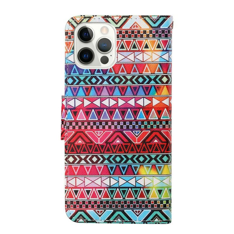 Leren Hoesje Voor iPhone 13 Pro Patchwork Met Riem