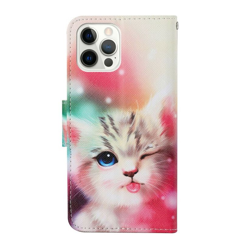 Leren Hoesje Voor iPhone 13 Pro Verhalen Van Kat Met Koord