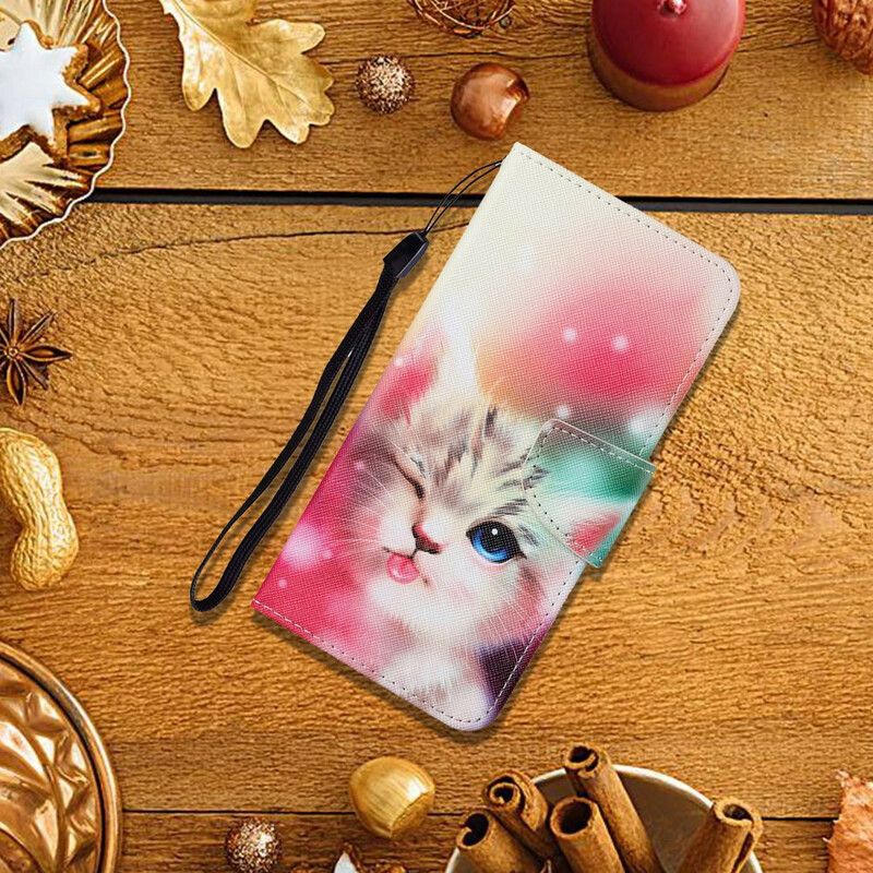 Leren Hoesje Voor iPhone 13 Pro Verhalen Van Kat Met Koord