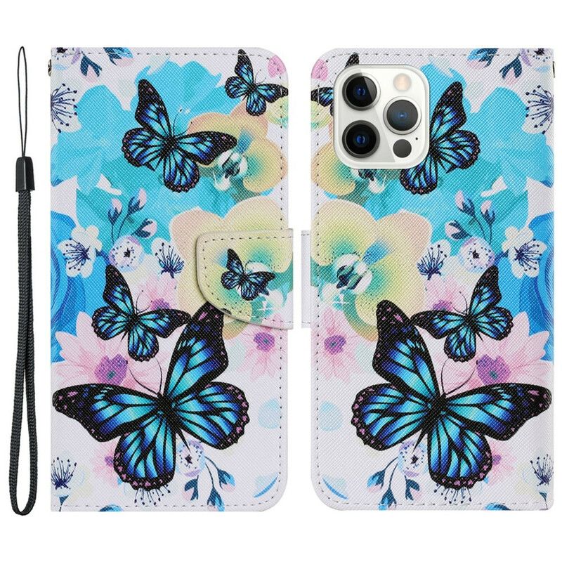 Leren Hoesje Voor iPhone 13 Pro Vlinders En Zomerbloemen