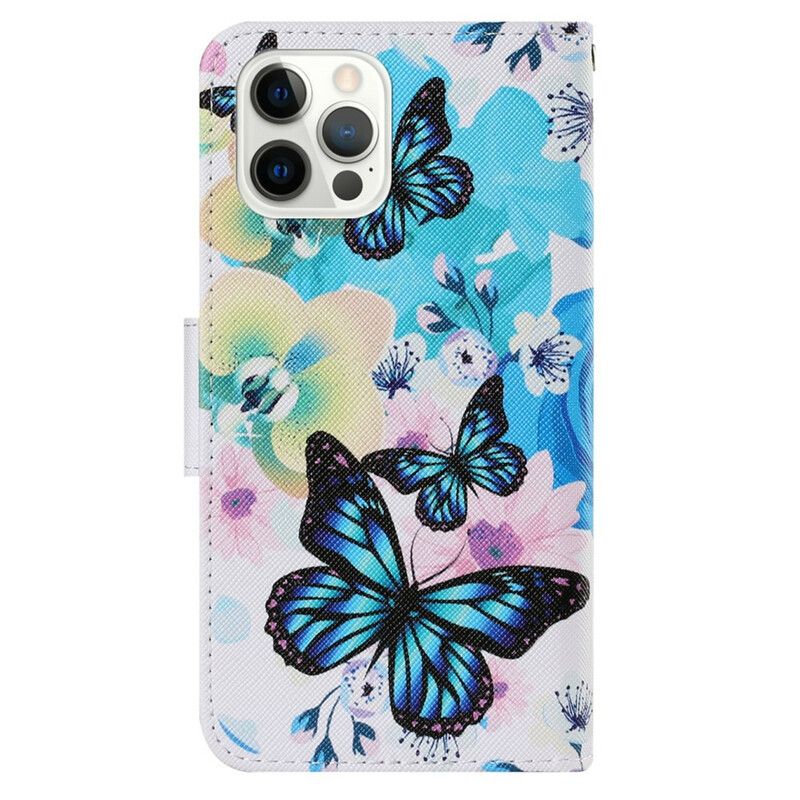 Leren Hoesje Voor iPhone 13 Pro Vlinders En Zomerbloemen