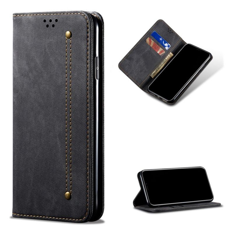 Folio-hoesje Xiaomi Poco M3 Donkerblauw Zwart Jeansstof