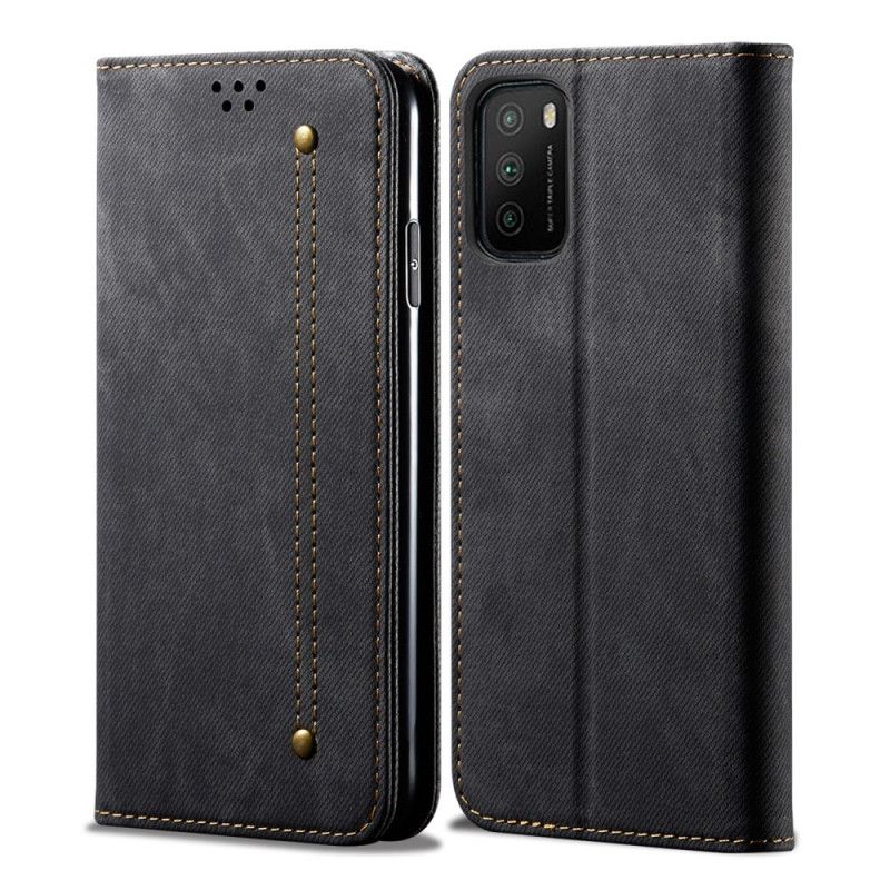 Folio-hoesje Xiaomi Poco M3 Donkerblauw Zwart Jeansstof