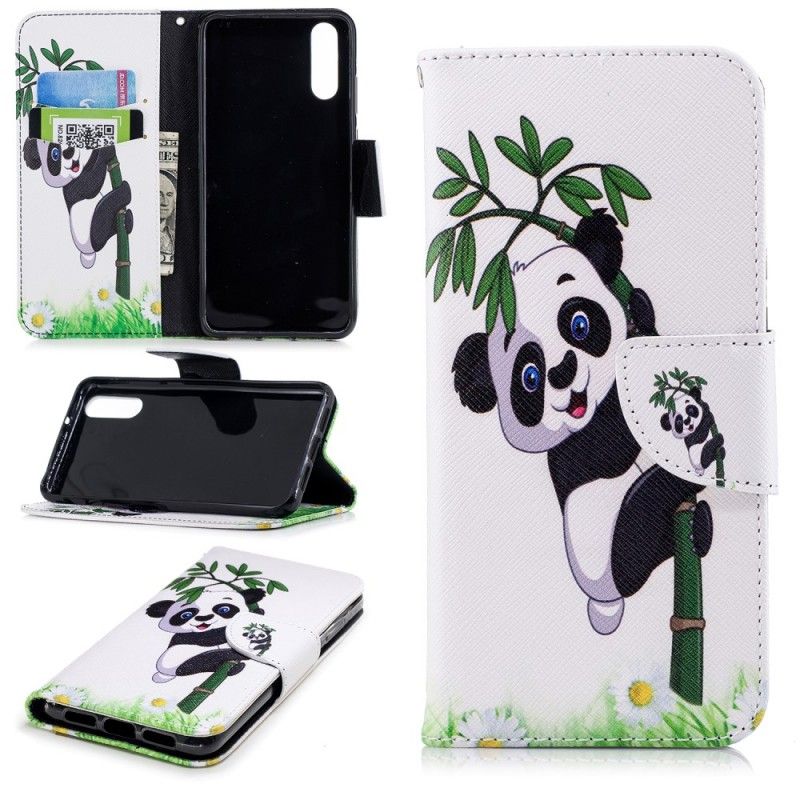 Cover Folio-hoesje Huawei P20 Telefoonhoesje Panda Op Bamboe