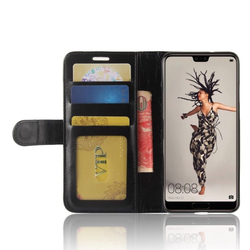 Flip Case Leren Huawei P20 Wit Zwart Ultra Kunstleer