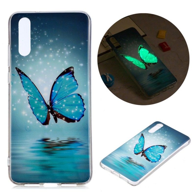 Hoesje Huawei P20 Fluorescerende Blauwe Vlinder