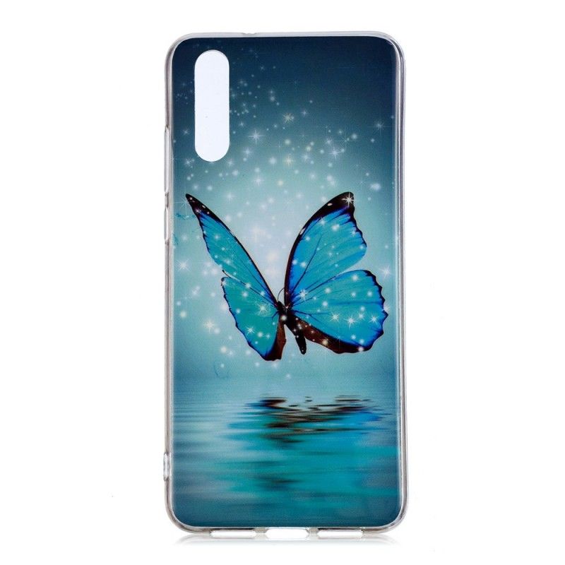 Hoesje Huawei P20 Fluorescerende Blauwe Vlinder