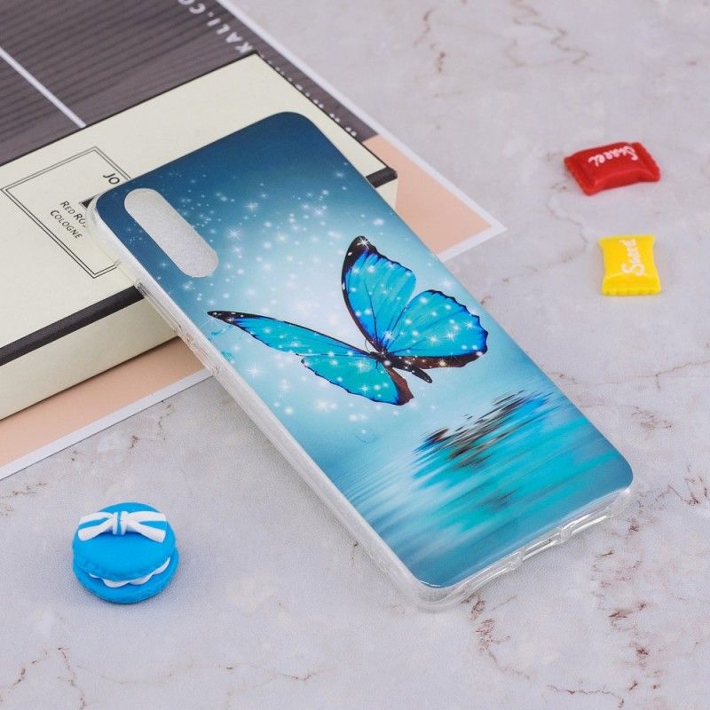 Hoesje Huawei P20 Fluorescerende Blauwe Vlinder