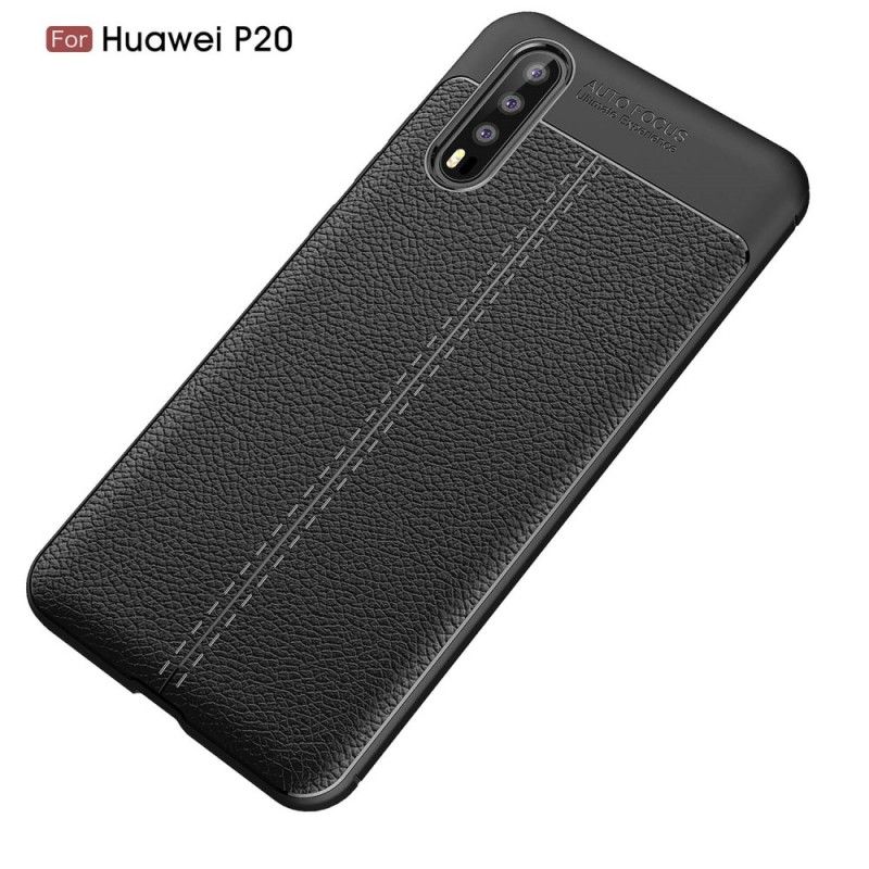 Hoesje Huawei P20 Rood Zwart Dubbellijn Lychee Leereffect