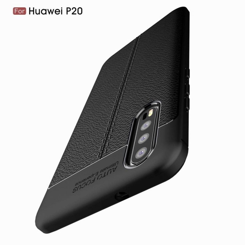 Hoesje Huawei P20 Rood Zwart Dubbellijn Lychee Leereffect