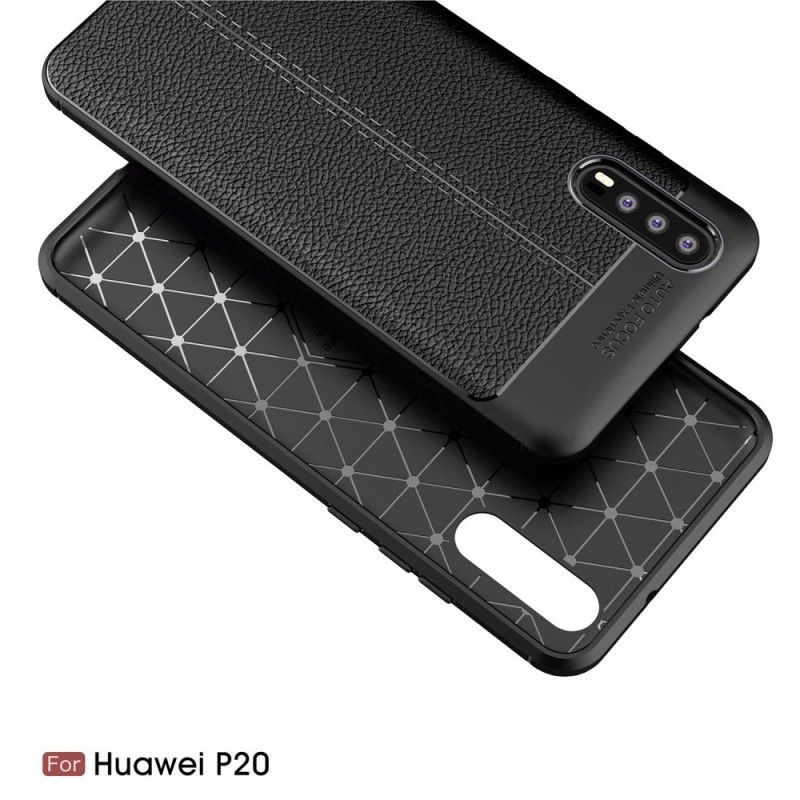 Hoesje Huawei P20 Rood Zwart Dubbellijn Lychee Leereffect