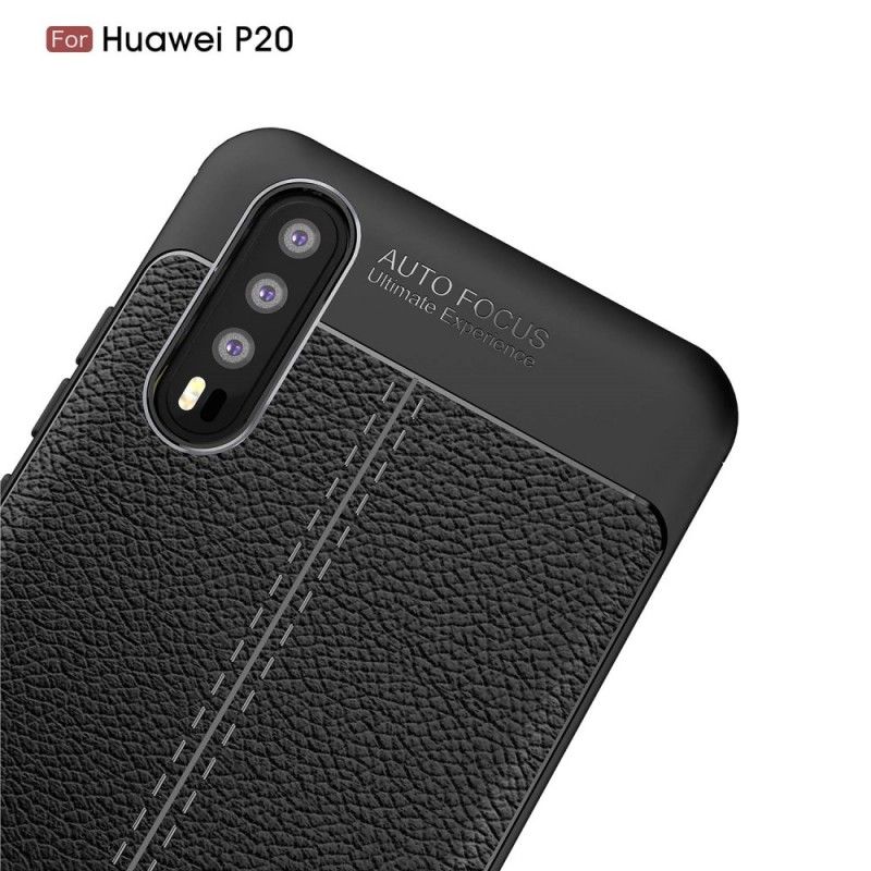 Hoesje Huawei P20 Rood Zwart Dubbellijn Lychee Leereffect