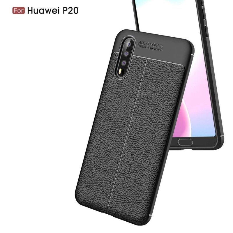 Hoesje Huawei P20 Rood Zwart Dubbellijn Lychee Leereffect