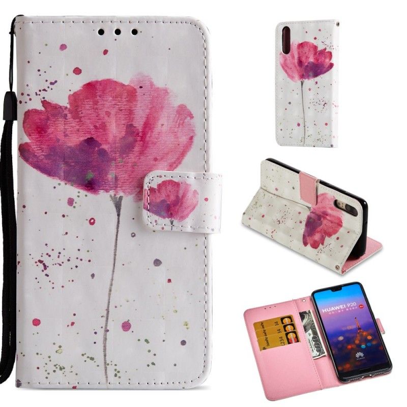 Leren Hoesje Huawei P20 Telefoonhoesje 3D Aquarel Klaproos