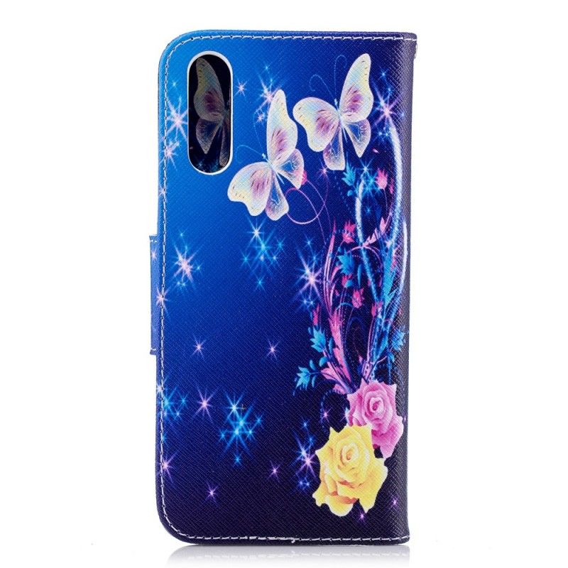 Leren Hoesje voor Huawei P20 Lichtblauw Vlinders In De Nacht