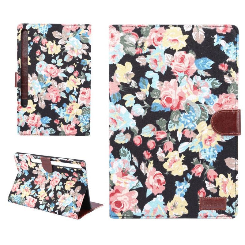 Cover Folio-hoesje Samsung Galaxy Tab S7 Plus Wit Zwart Telefoonhoesje Vrijheidsbloemen