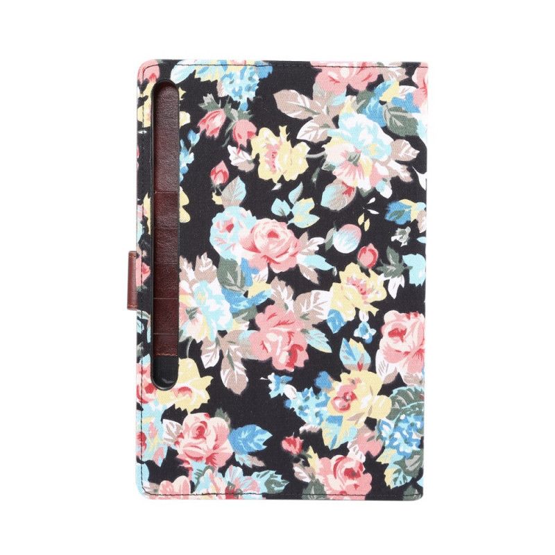 Cover Folio-hoesje Samsung Galaxy Tab S7 Plus Wit Zwart Telefoonhoesje Vrijheidsbloemen