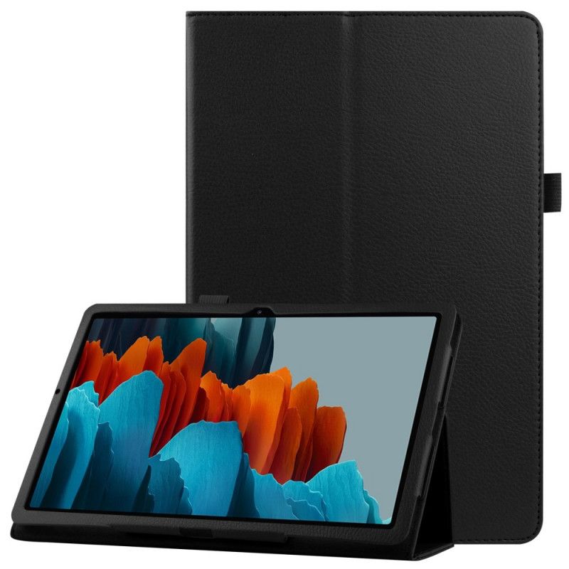 Cover Samsung Galaxy Tab S7 Plus Wit Zwart Lychee Kunstleer