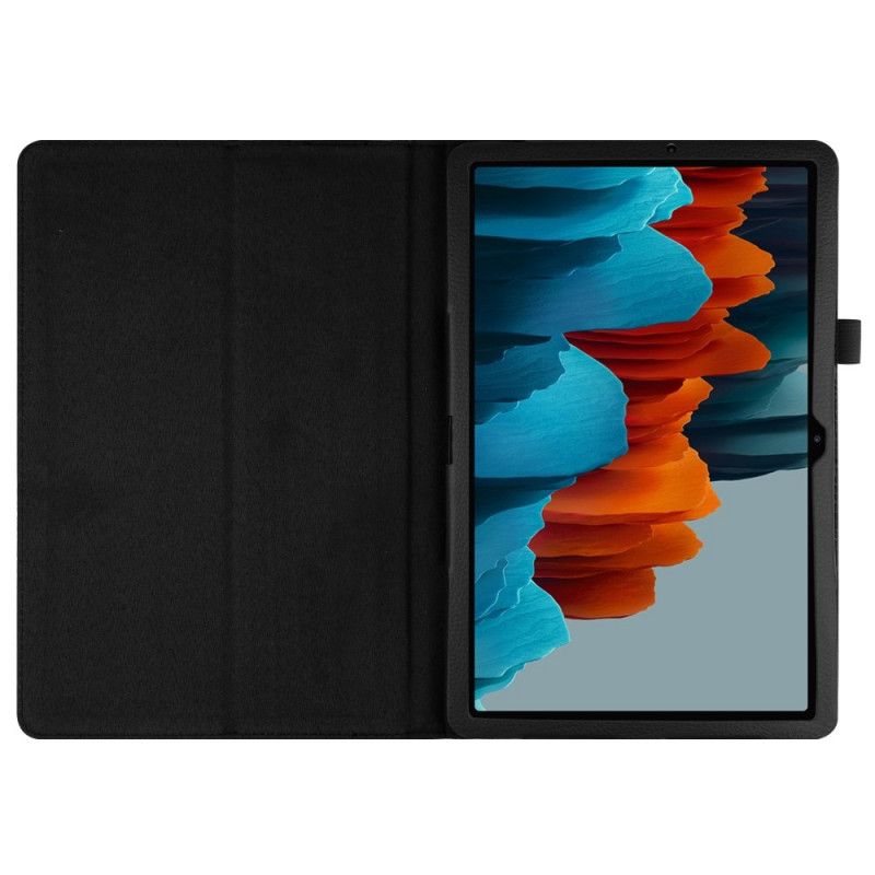 Cover Samsung Galaxy Tab S7 Plus Wit Zwart Lychee Kunstleer