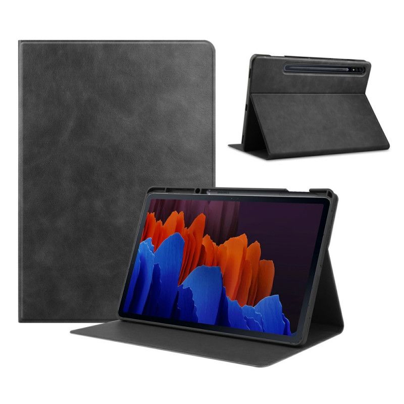 Cover voor Samsung Galaxy Tab S7 Plus Grijs Zwart Klassiek Kunstleer