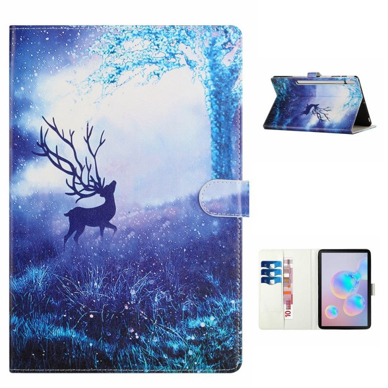 Leren Hoesje voor Samsung Galaxy Tab S7 Plus Lichtblauw Donkerblauw Hert