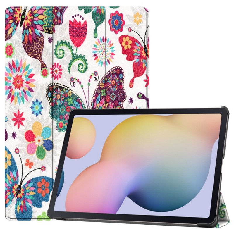 Smart Case Samsung Galaxy Tab S7 Plus Versterkte Vlinders En Bloemen