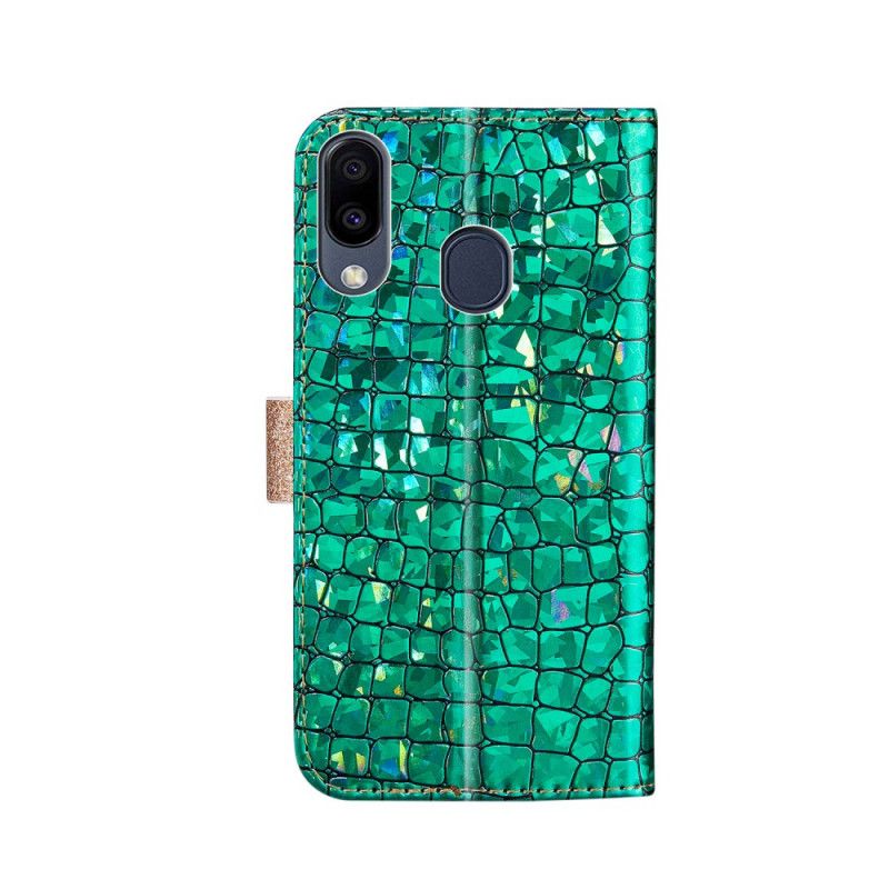 Cover Folio-hoesje Samsung Galaxy A30 Rose Goud Telefoonhoesje Krokodil Diamanten