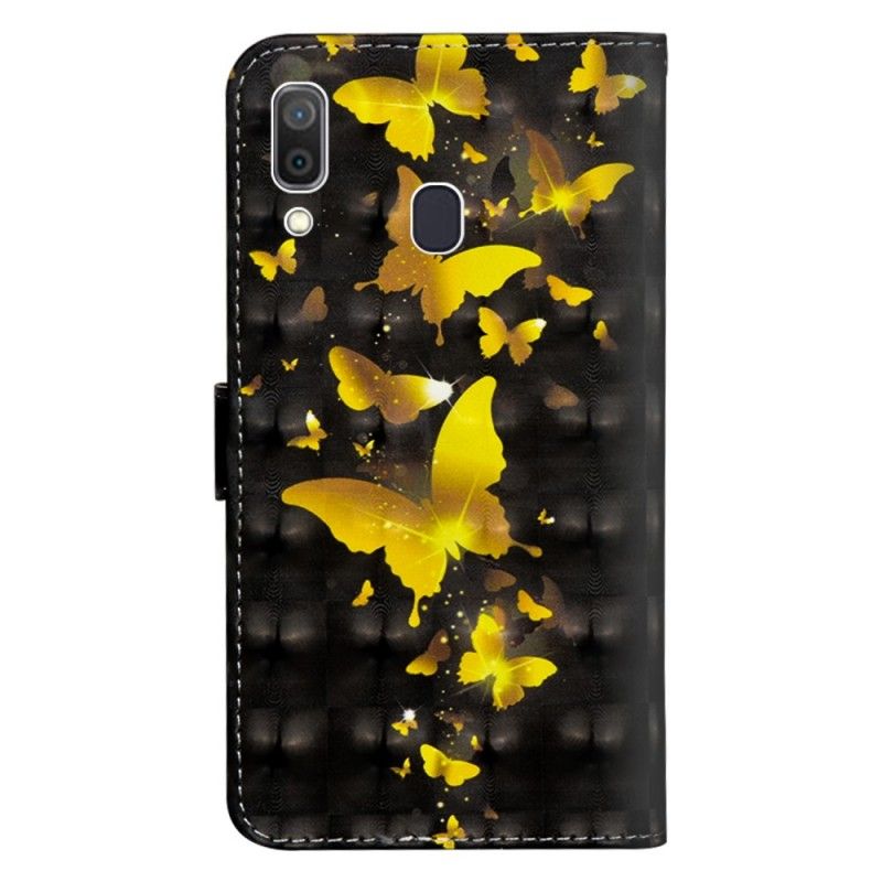 Flip Case Leren Samsung Galaxy A30 Gele Vlinders