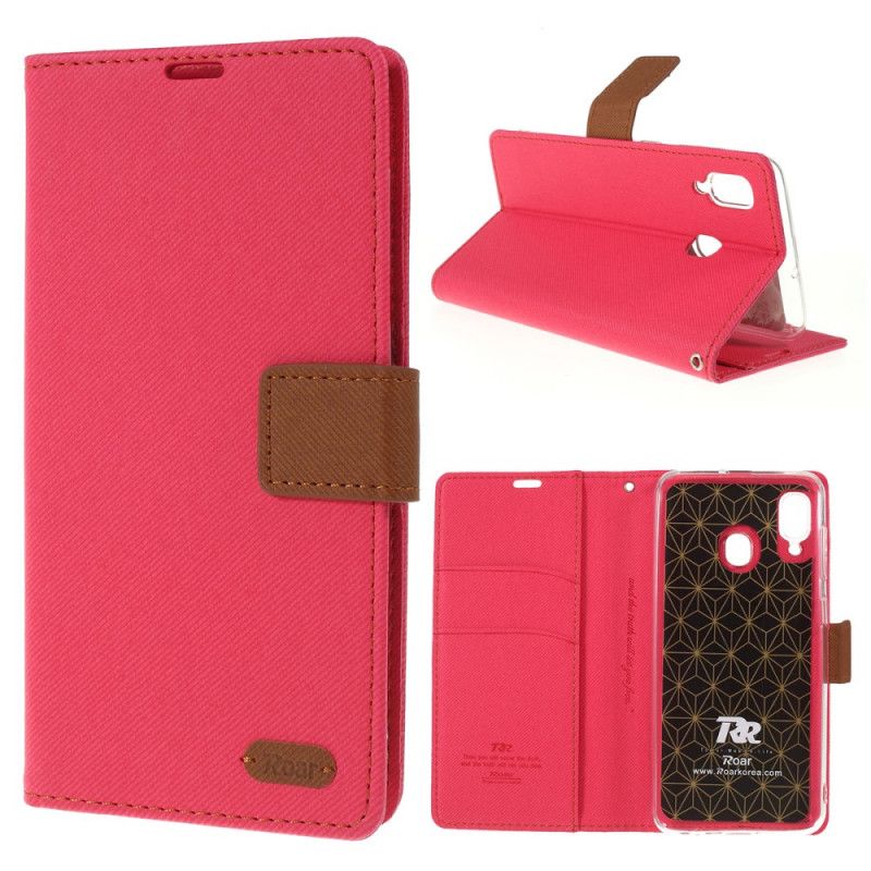 Flip Case Leren Samsung Galaxy A30 Groen Magenta Tweekleurige Stof