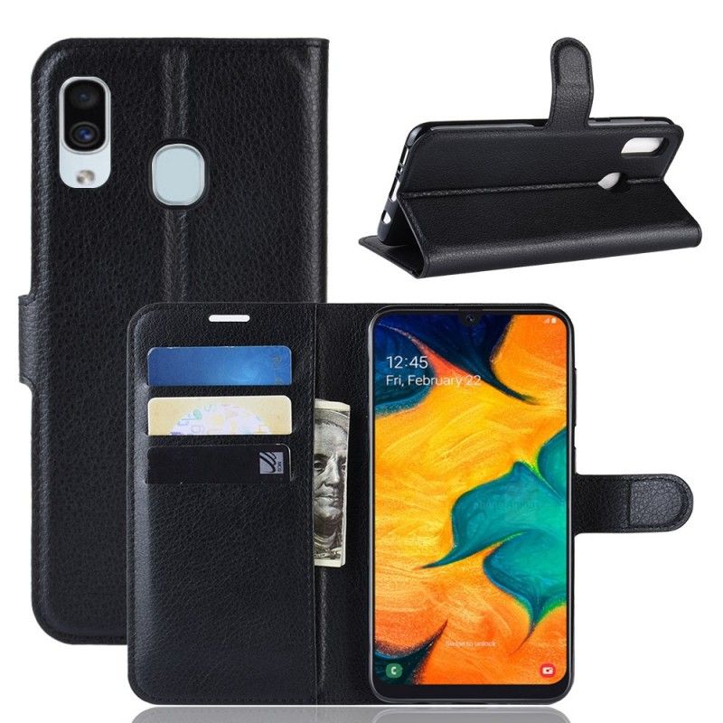 Flip Case Leren Samsung Galaxy A30 Wit Zwart Klassiek