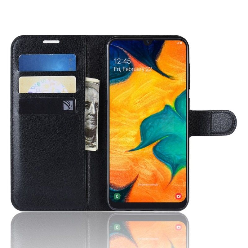 Flip Case Leren Samsung Galaxy A30 Wit Zwart Klassiek