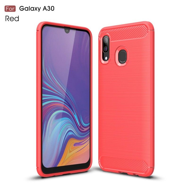 Hoesje Samsung Galaxy A30 Rood Zwart Geborsteld Koolstofvezel