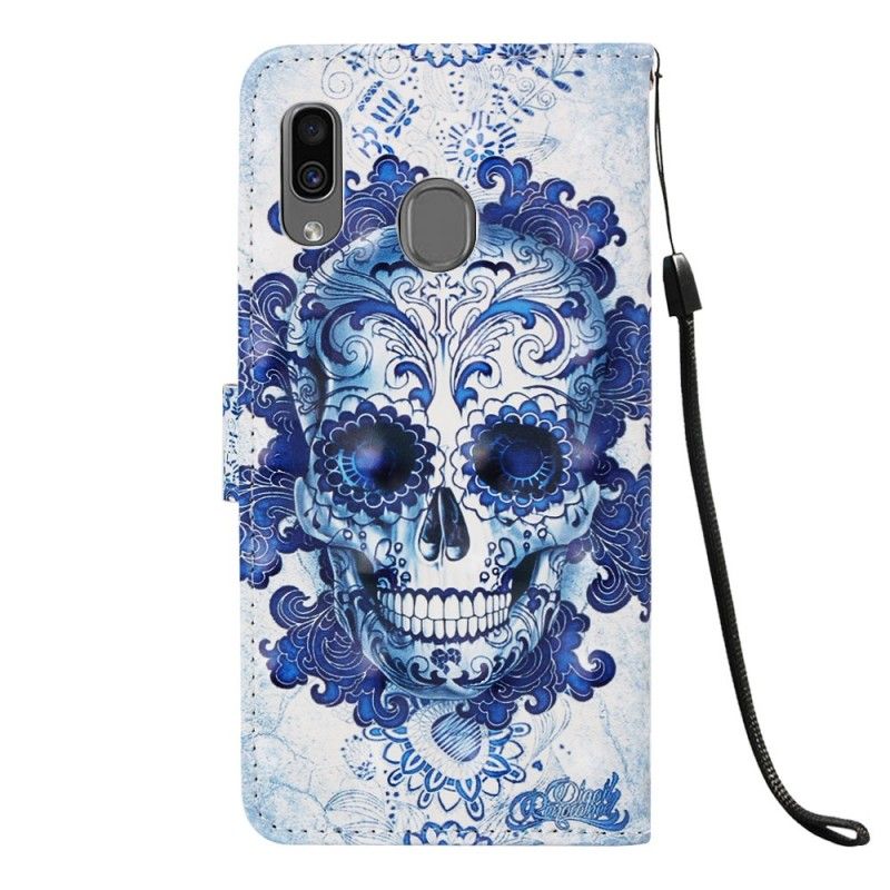 Leren Hoesje Samsung Galaxy A30 Blauwe Schedel