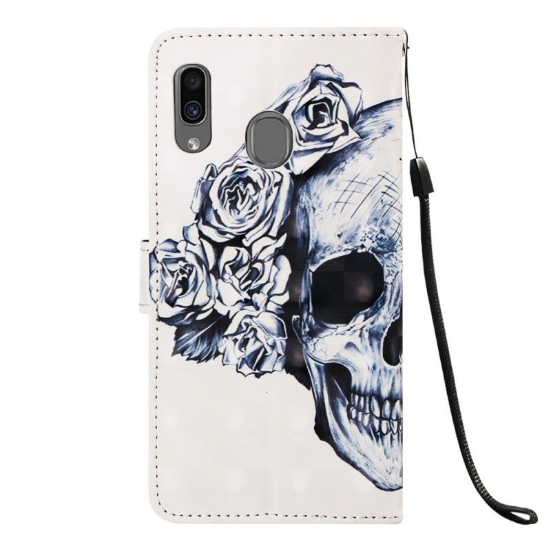 Leren Hoesje Samsung Galaxy A30 Gebloemde Schedel