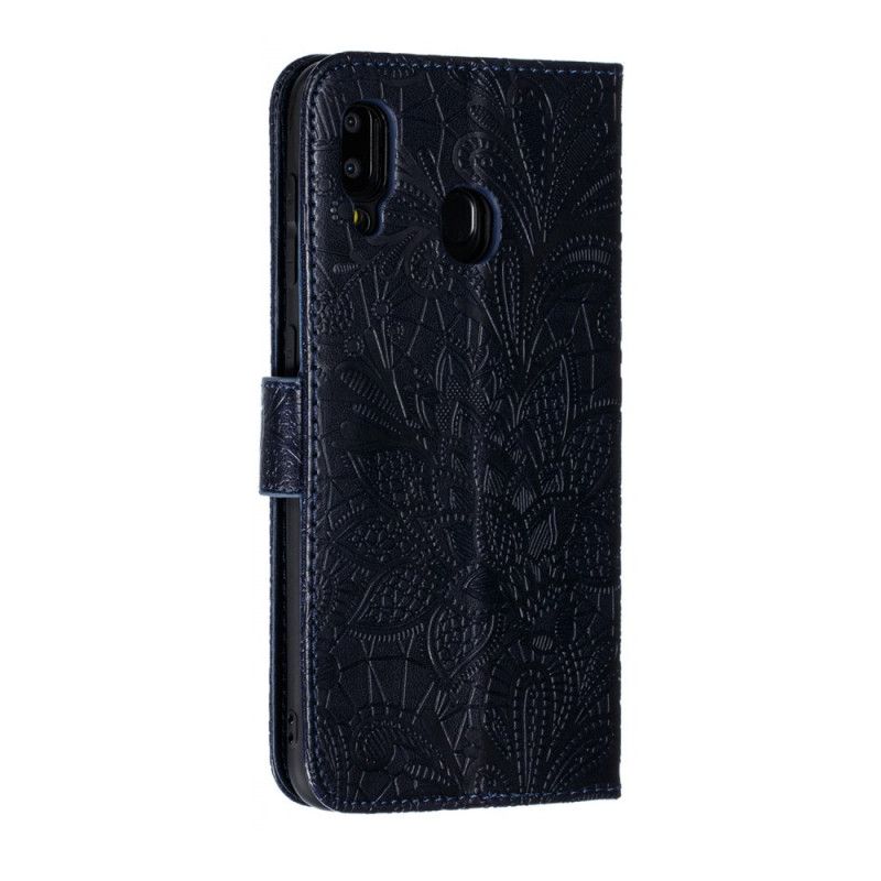 Leren Hoesje voor Samsung Galaxy A30 Grijs Tribal String Bloemen