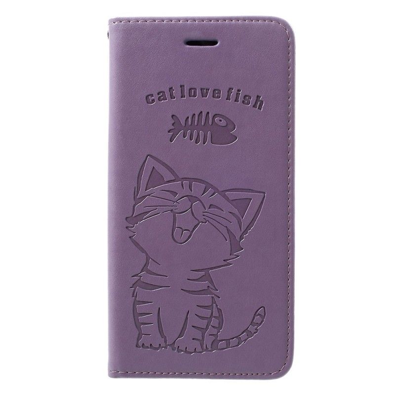 Leren Hoesje voor Samsung Galaxy A30 Rose Goud Kittenkat Houdt Van Vis