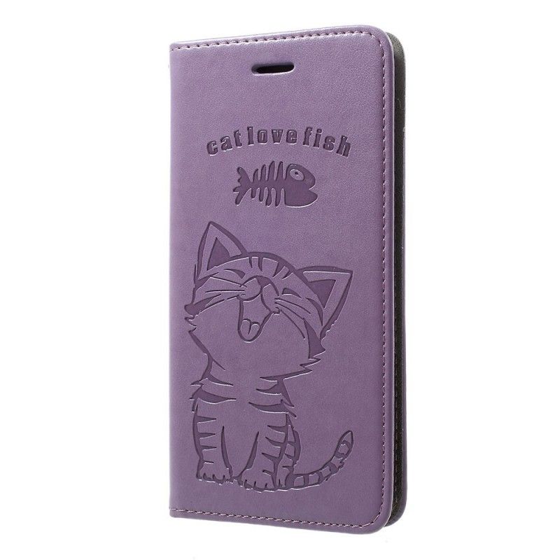 Leren Hoesje voor Samsung Galaxy A30 Rose Goud Kittenkat Houdt Van Vis