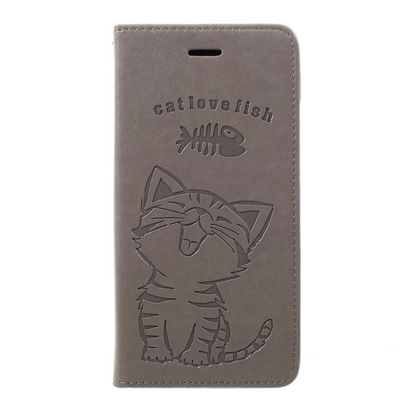 Leren Hoesje voor Samsung Galaxy A30 Rose Goud Kittenkat Houdt Van Vis