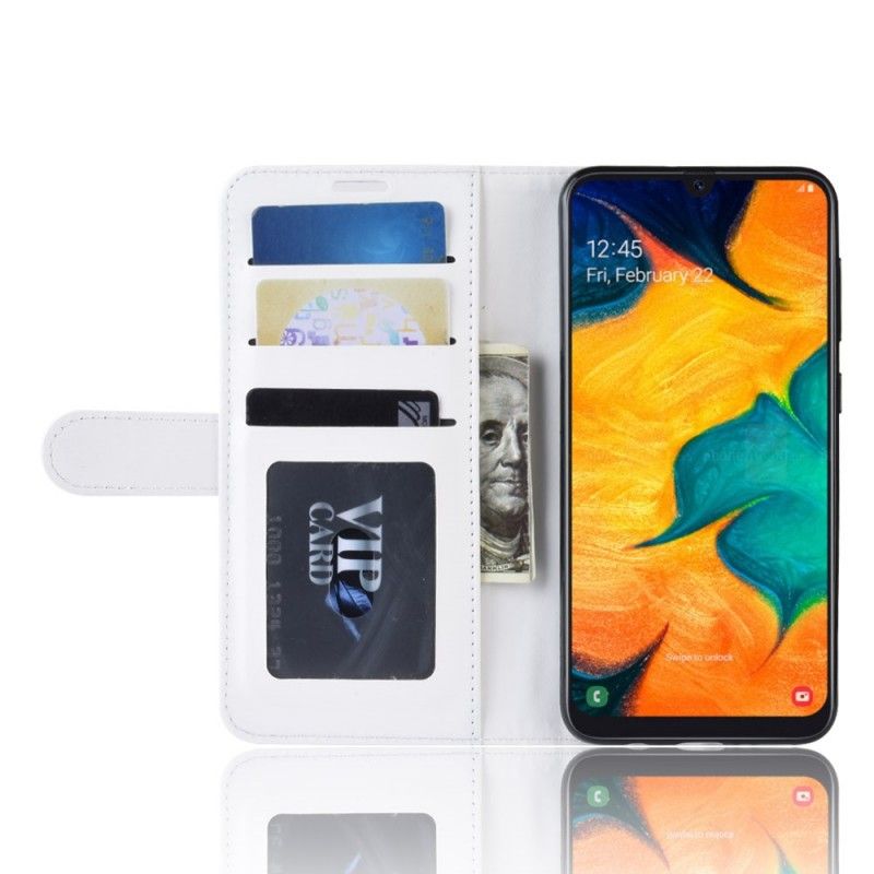 Leren Hoesje voor Samsung Galaxy A30 Wit Zwart Ultra Kunstleer