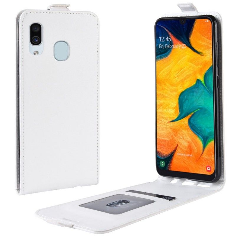 Leren Hoesje voor Samsung Galaxy A30 Wit Zwart Vouwledereffect