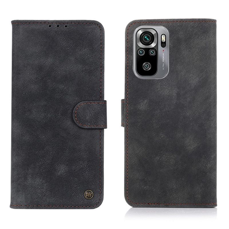 Cover Folio-hoesje Xiaomi Redmi Note 10 / Note 10S Rood Zwart Telefoonhoesje Vintage Leerstijl Met Klinknagel