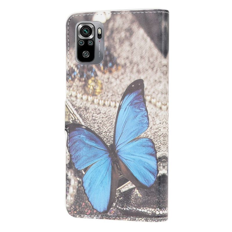 Leren Hoesje voor Xiaomi Redmi Note 10 / Note 10S Blauwe Vlinder